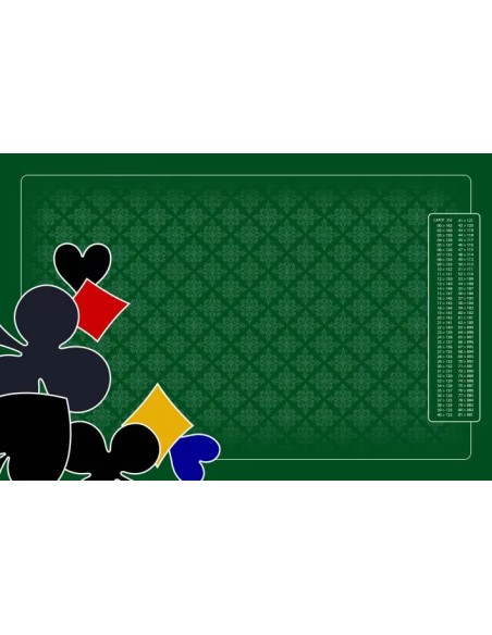 Tapis de belote tramé vert, avec symboles, avec points