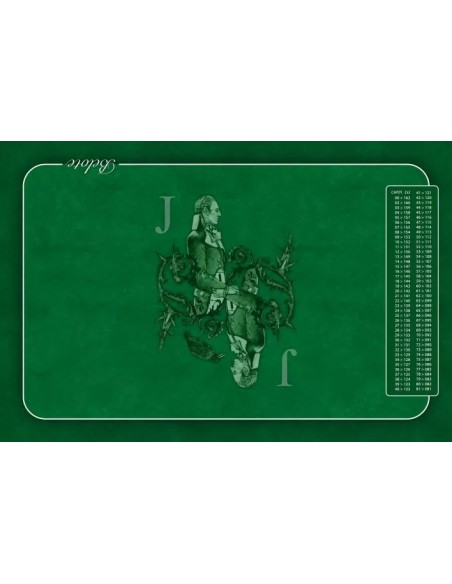 Tapis de belote rectangle valet vert, avec points