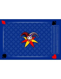 Tapis de belote rectangle joker tramé bleu, avec points