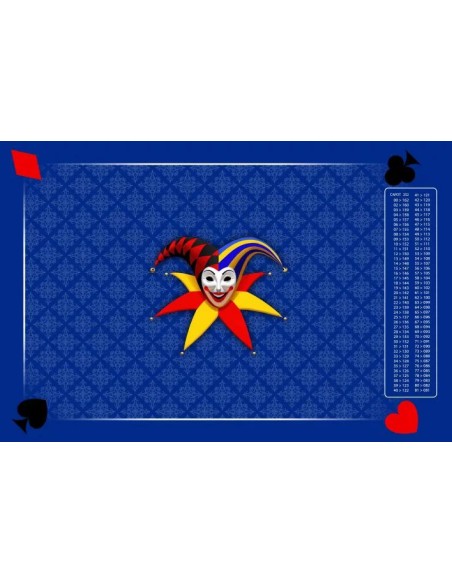 Tapis de belote rectangle joker tramé bleu, avec points