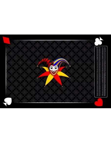 Tapis de belote rectangle joker tramé noir, avec points