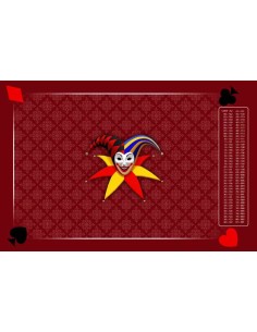 Tapis de belote rectangle joker tramé rouge, avec points
