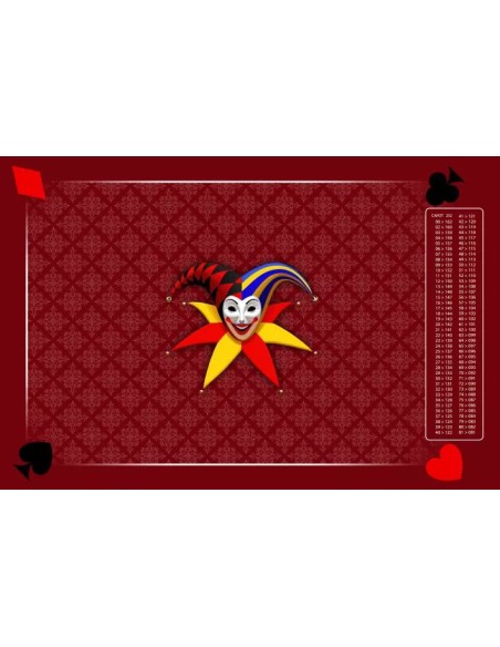 Tapis de belote rectangle joker tramé rouge, avec points