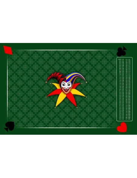 Tapis de belote rectangle joker tramé vert, avec points