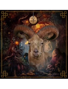 Tapis carré astro divination avec signe astrologiques chinois, bouc - chèvre