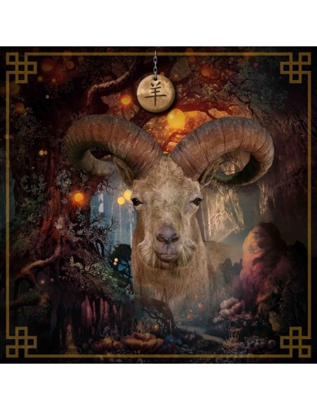 Tapis carré astro divination avec signe astrologiques chinois, bouc - chèvre