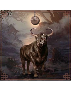 Tapis carré astro divination avec signe astrologiques chinois, le buffle