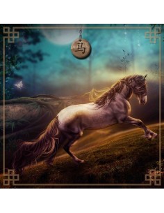 Tapis carré astro divination avec signe astrologiques chinois, le cheval
