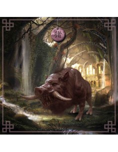 Tapis carré astro divination avec signe astrologiques chinois, le cochon