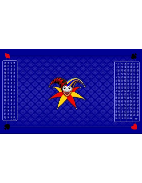 Tapis de belote rectangle joker tramé bleu, avec double points Tapis de belote rectangle joker tramé bleu, avec double points