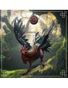 Tapis carré astro divination avec signe astrologiques chinois, le coq