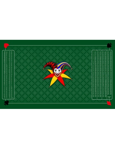 Tapis de belote rectangle joker tramé vert, avec double points