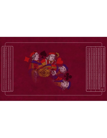 Tapis de belote valets en éventail bordeaux, avec double points