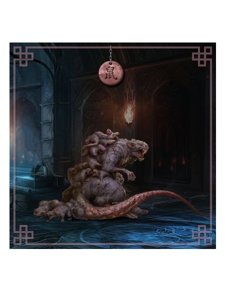 Tapis carré astro divination avec signe astrologiques chinois, le rat