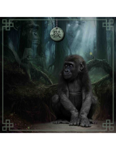 Tapis carré astro divination avec signe astrologiques chinois, le singe