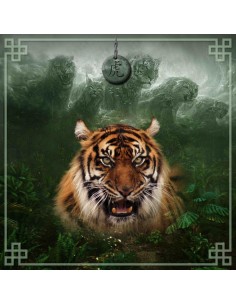 Tapis carré astro divination avec signe astrologiques chinois, le tigre