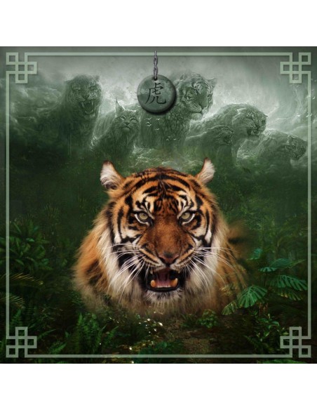 Tapis carré astro divination avec signe astrologiques chinois, le tigre