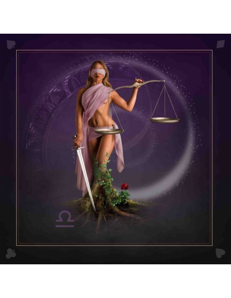 Tapis carré astro divination avec signe astrologiques de la balance