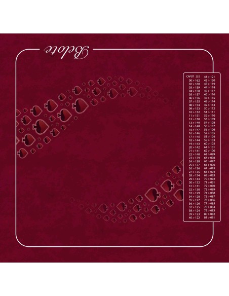 Tapis de jeu de belote bordeaux de 60x60 cm avec motif forest bordeaux et tableau de comptage des points