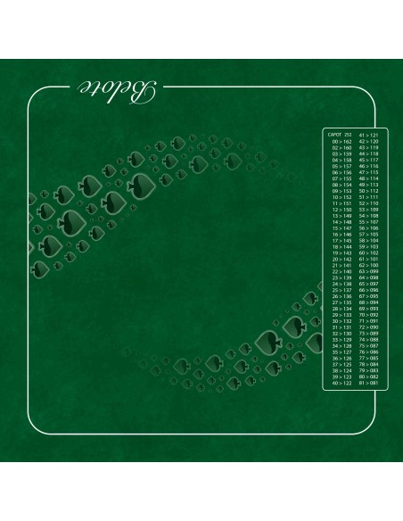 Tapis de jeu de belote vert de 60x60 cm avec motif forest vert et tableau de comptage des points