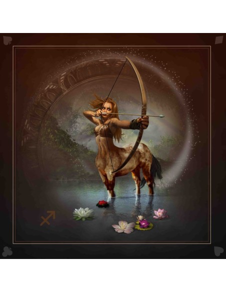 Tapis carré astro divination avec le signe astrologiques du sagittaire