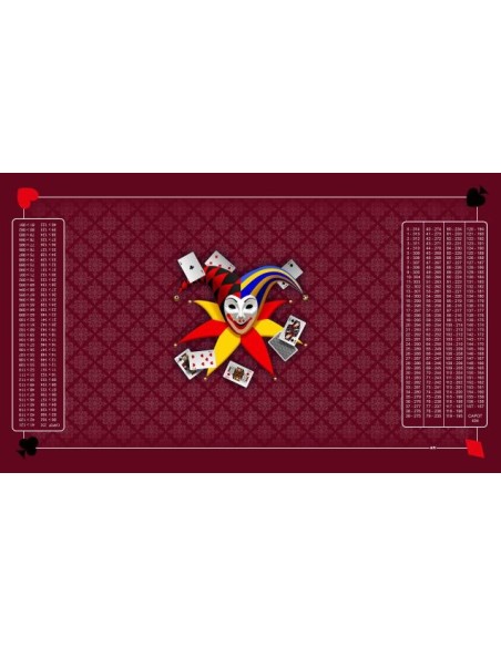 Tapis de belote rectangle joker bordeaux, avec double points