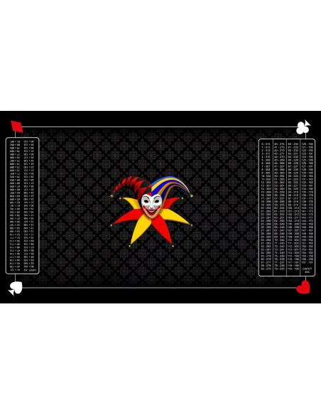 Tapis de belote rectangle joker tramé noir, avec double points