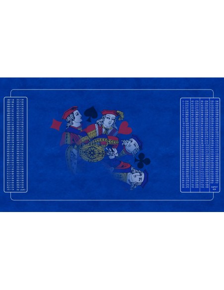 Tapis de belote valets en éventail bleu, avec double points