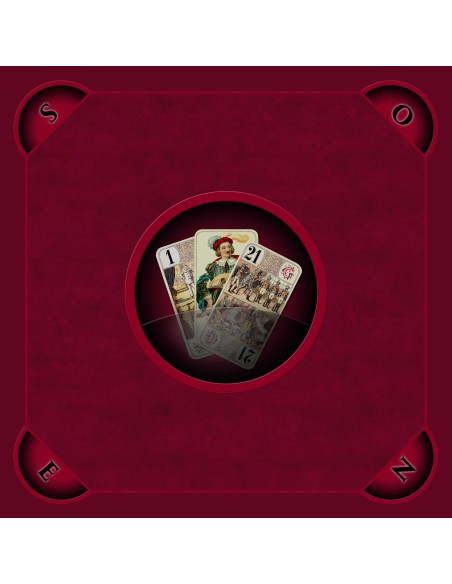 Tapis de jeu de tarot bordeaux avec illustration des trois bouts