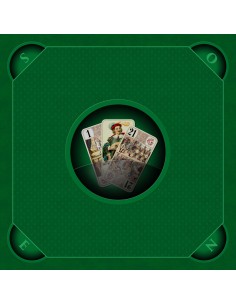 Tapis de jeu de tarot vert avec illustration des trois bouts