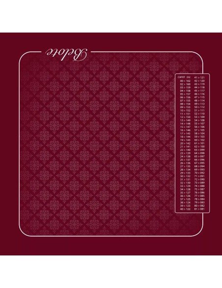 Tapis de jeu de belote trame bordeaux avec tableau de comptage des points
