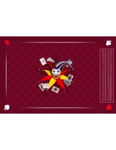 Tapis de belote rectangle joker tramé bordeaux, avec points