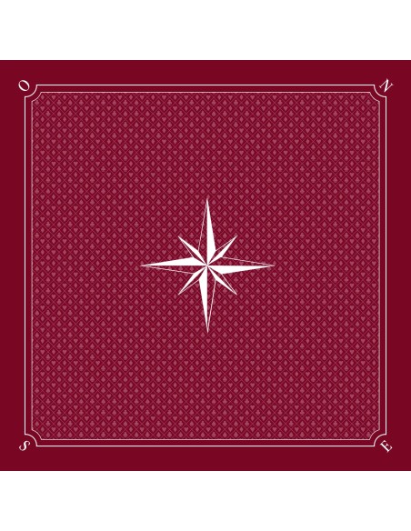 Tapis de jeu de tarot bordeaux avec motif de rose des vents blanche
