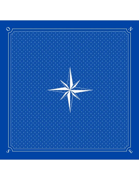 Tapis de jeu de tarot bleu avec motif de rose des vents blanche