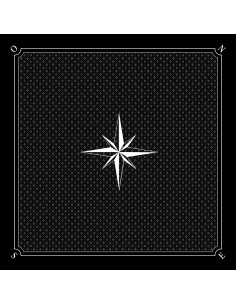 Tapis de jeu de tarot noir avec motif de rose des vents blanche