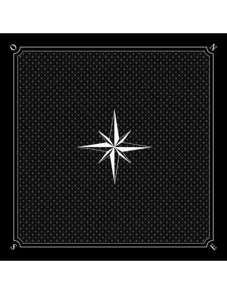 Tapis de jeu de tarot noir avec motif de rose des vents blanche