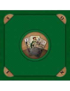 Tapis de jeu de tarot vert avec effet bois, illustration des trois bouts