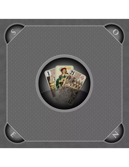 Tapis de jeu de tarot gris avec illustration des trois bouts Tapis de jeu de tarot gris avec illustration des trois bouts