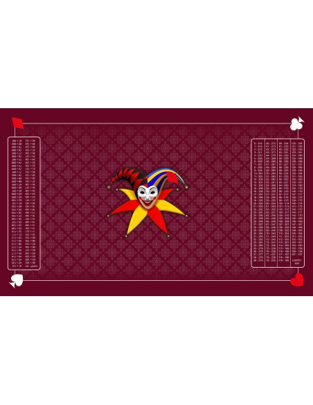 Tapis de belote joker tramé bordeaux, avec double points
