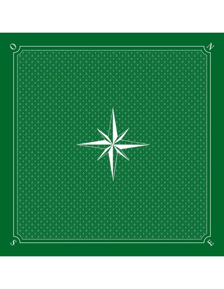 Tapis de jeu de tarot vert avec motif de rose des vents blanche