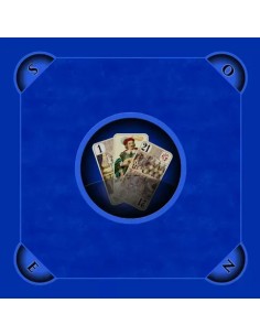 Tapis de jeu de tarot bleu avec illustration des trois bouts