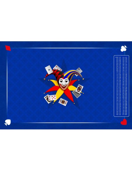 Tapis de belote rectangle joker bleu, avec points