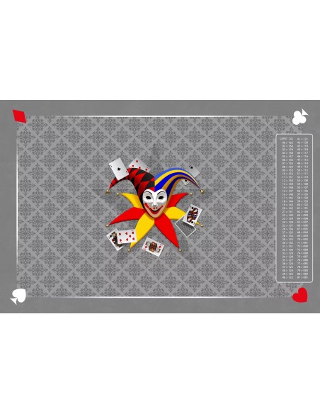 Tapis de belote rectangle joker gris, avec points