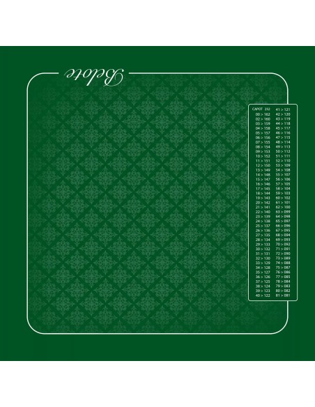 Tapis de jeu de belote trame vert avec tableau de comptage des points