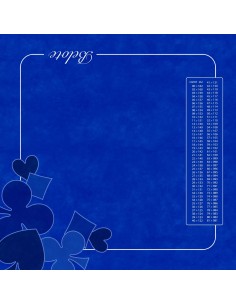 Tapis de jeu de belote bleu avec motifs bleu et tableau de comptage des points