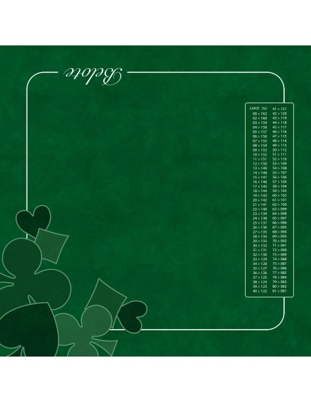 Tapis de jeu de belote vert avec motifs vert et tableau de comptage des points
