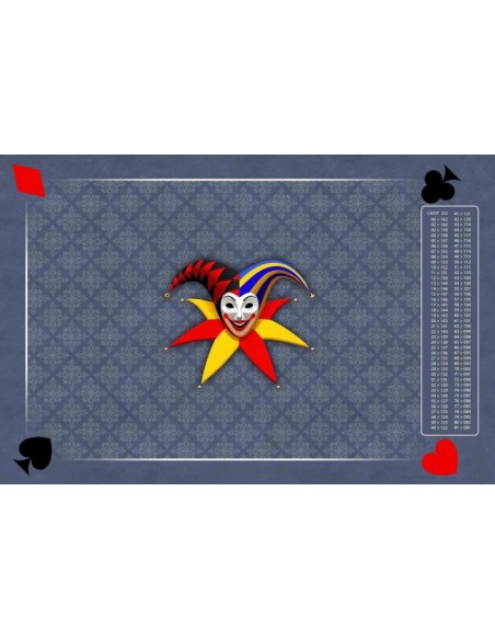 Tapis de belote rectangle joker tramé gris, avec points Tapis de belote rectangle joker tramé gris, avec points