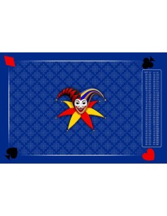 Tapis de belote rectangle joker tramé bleu, avec points