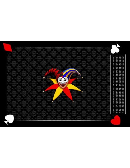 Tapis de belote rectangle joker tramé noir, avec points