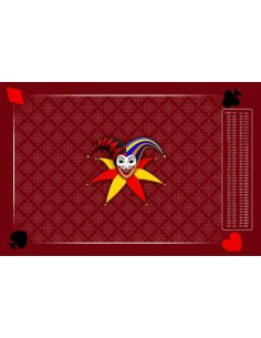 Tapis de belote rectangle joker tramé rouge, avec points